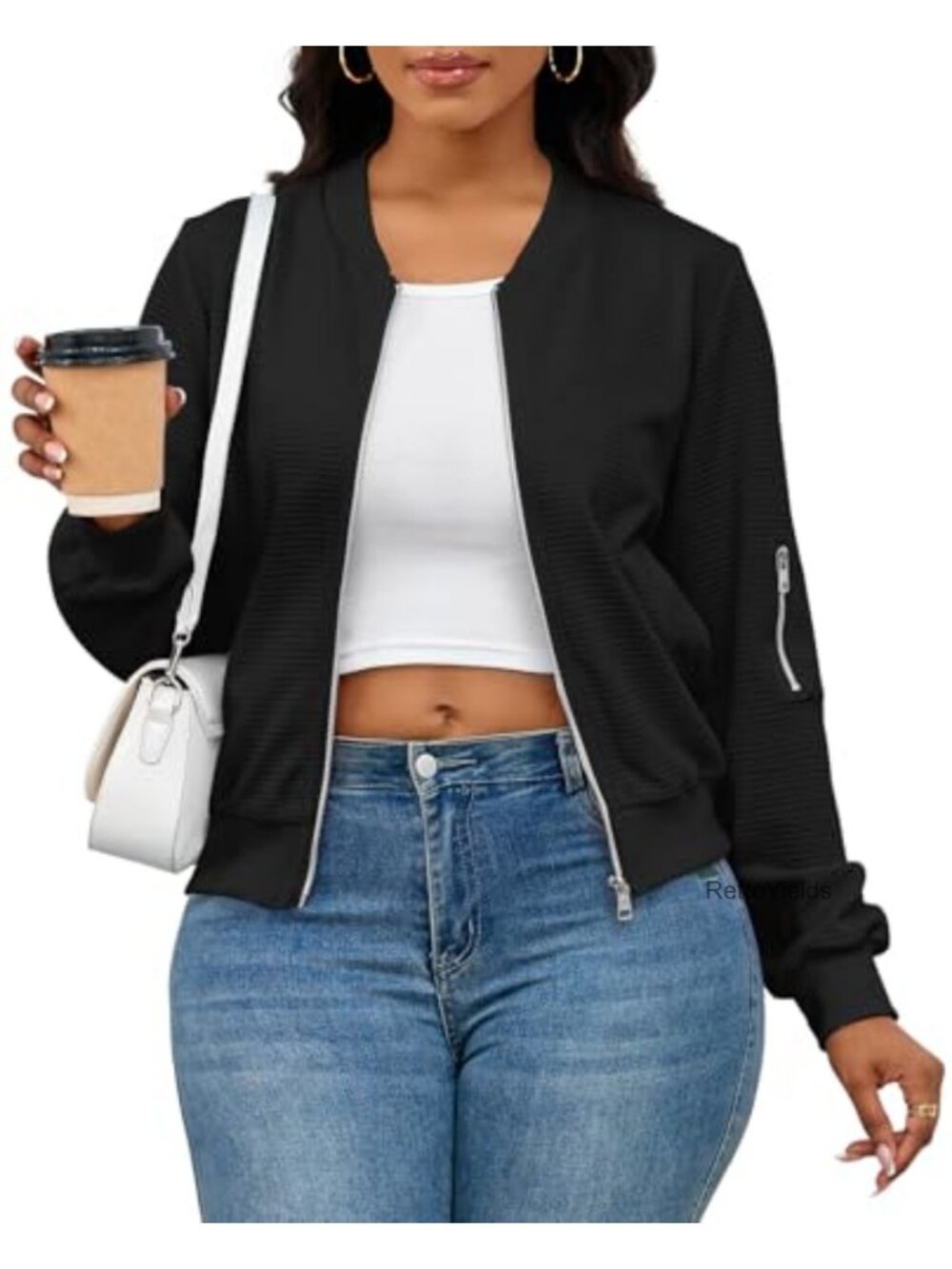 Women's Plus Size Waffle Knit Zip Up Bomber Jacket Fall Cardigan
